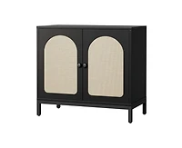 gaomon Rattan Sideboard Buffet Cabinet, Kitchen Storage Cabinet with Adjustable Shelf, Boho Accent Liquor Bar Console Cabin
