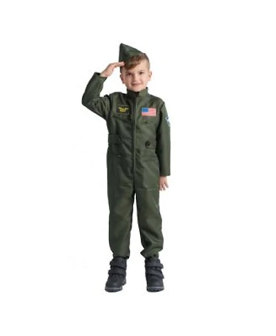 Dress Up America Fighter Pilot Jumpsuit Hat Costume Set Toddlers Boys Girls