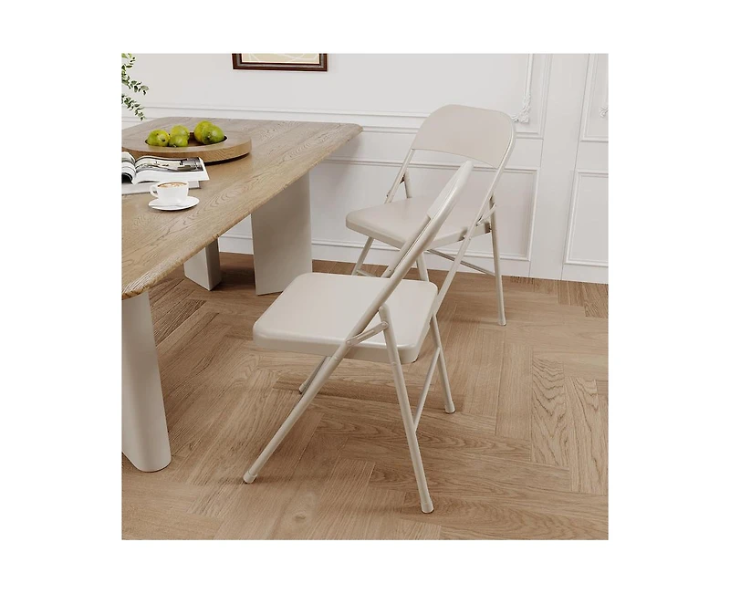 Dining Chairs Set of 4, Foldable with Metal Frame Hold Up to 350 Pounds, Portable Beige Kitchen Chair Suitable for Room, Living R