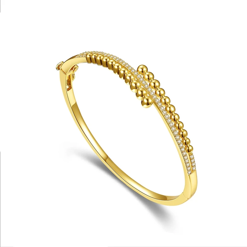 Sterling Silver with 14K Yellow Gold-Plated Cubic Zirconia Pave Bypass Bangle Bracelet