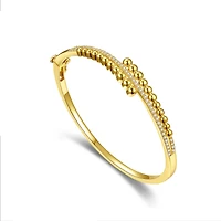 Sterling Silver with 14K Yellow Gold-Plated Cubic Zirconia Pave Bypass Bangle Bracelet