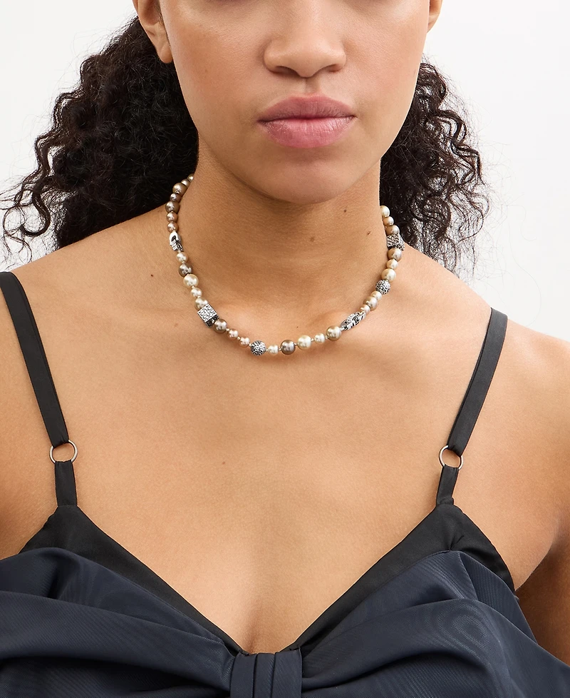 Coach Faux Stone Signature Mixed Cultivated Pearl Collar Necklace