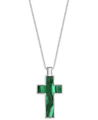 Effy Men's Malachite Square Cross 22" Pendant Necklace in Sterling Silver