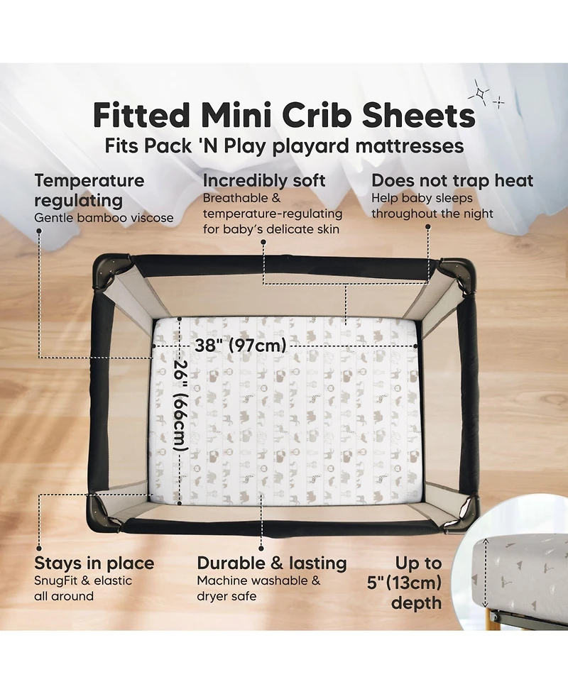 KeaBabies 2-Pack Mini Crib Sheets, Pack and Play Sheets Fitted, Pack N Play Sheets, Organic Fitted Crib Sheet Cover