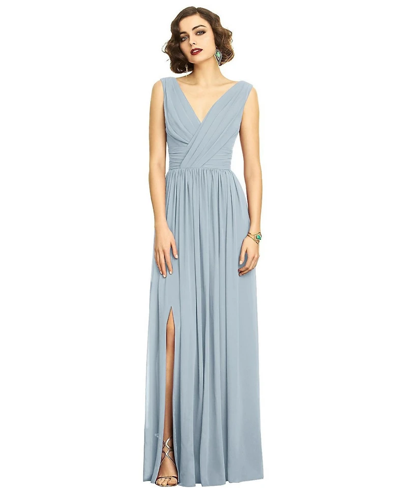 Dessy Collection Plus Size Sleeveless Draped Chiffon Maxi Dress with Front Slit