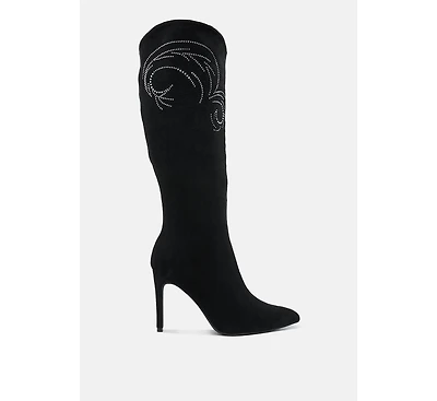 Becks Rhinestone Patterned Calf Boots