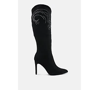 Becks Rhinestone Patterned Calf Boots