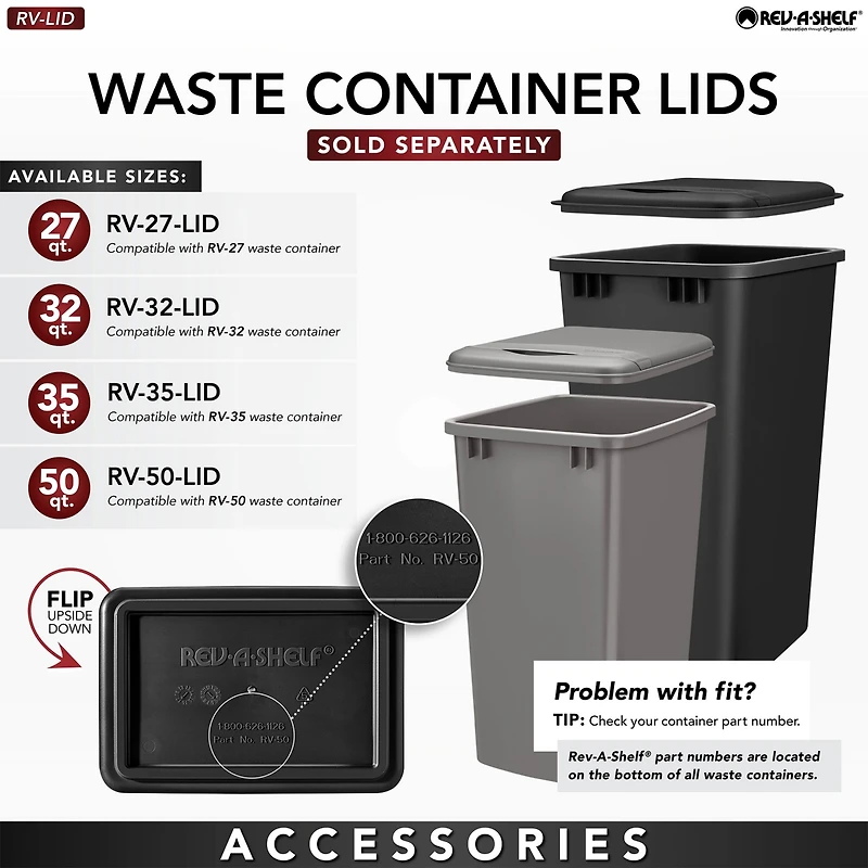 Rev-a-Shelf 35 qt. Under Sink Pullout Trash Can Replacement, Rv-35-52