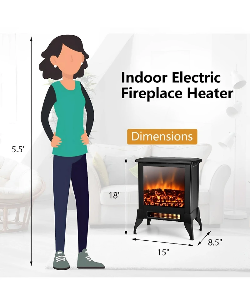 Sugift Compact Portable Space Heater with Realistic Flame Effect