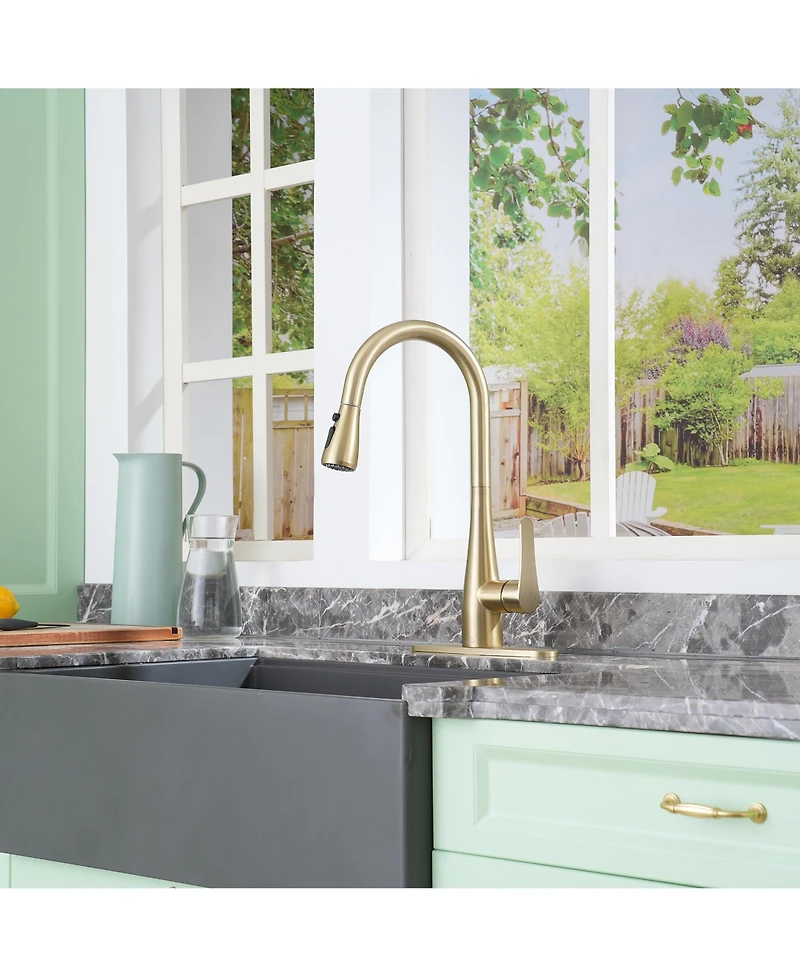 Casainc 1.8 Gpm Pull Down Kitchen Faucet with Deck Plate