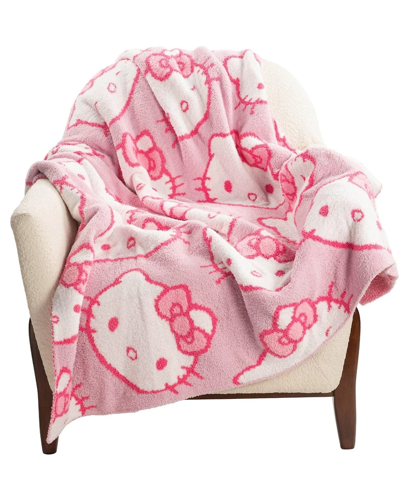 Saturday Park Hello Kitty Cute Faces Pink Feather Knit Fluffy 50x60 Throw Blanket