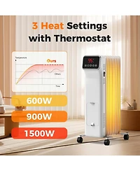 1500W Oil Filled Radiator Heater with Remote Control 3 Modes 24H Timer