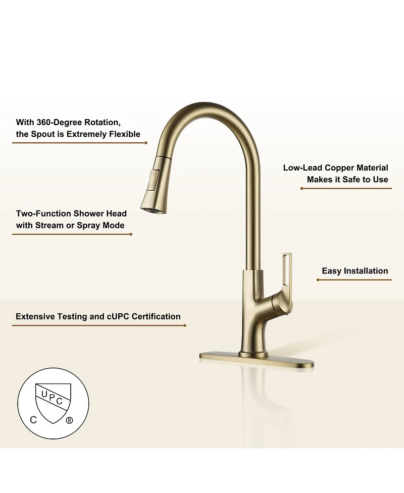 Casainc Single-Handle Pull-Down Kitchen Faucet Single Hole Faucet with Deck Plate
