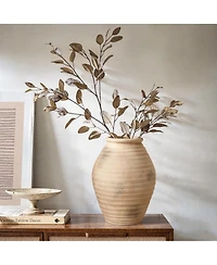 LuxenHome Rustic Brown Ribbed Terracotta 13.2-Inch Tall Urn Vase