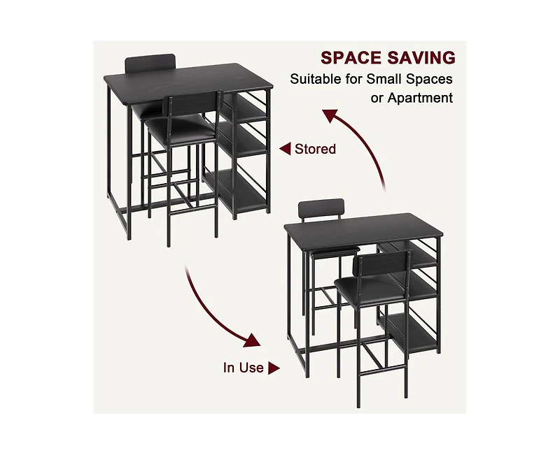 gaomon Dining Table Set for 2, Kitchen Table and Chairs with Wine Rack, Metal Frame Modern Bar Table Set with 2 Chairs