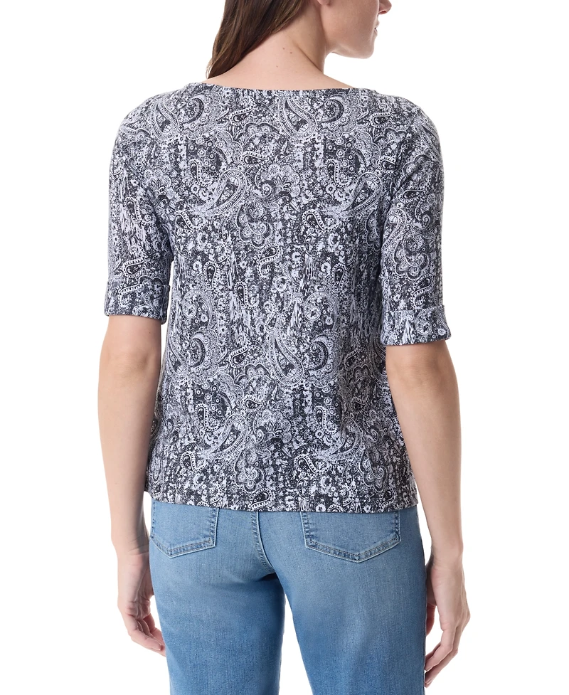 Gloria Vanderbilt Women's Alanis Printed Cuffed-Sleeve T-Shirt