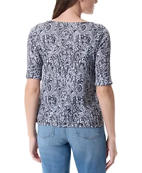 Gloria Vanderbilt Women's Alanis Printed Cuffed-Sleeve T-Shirt