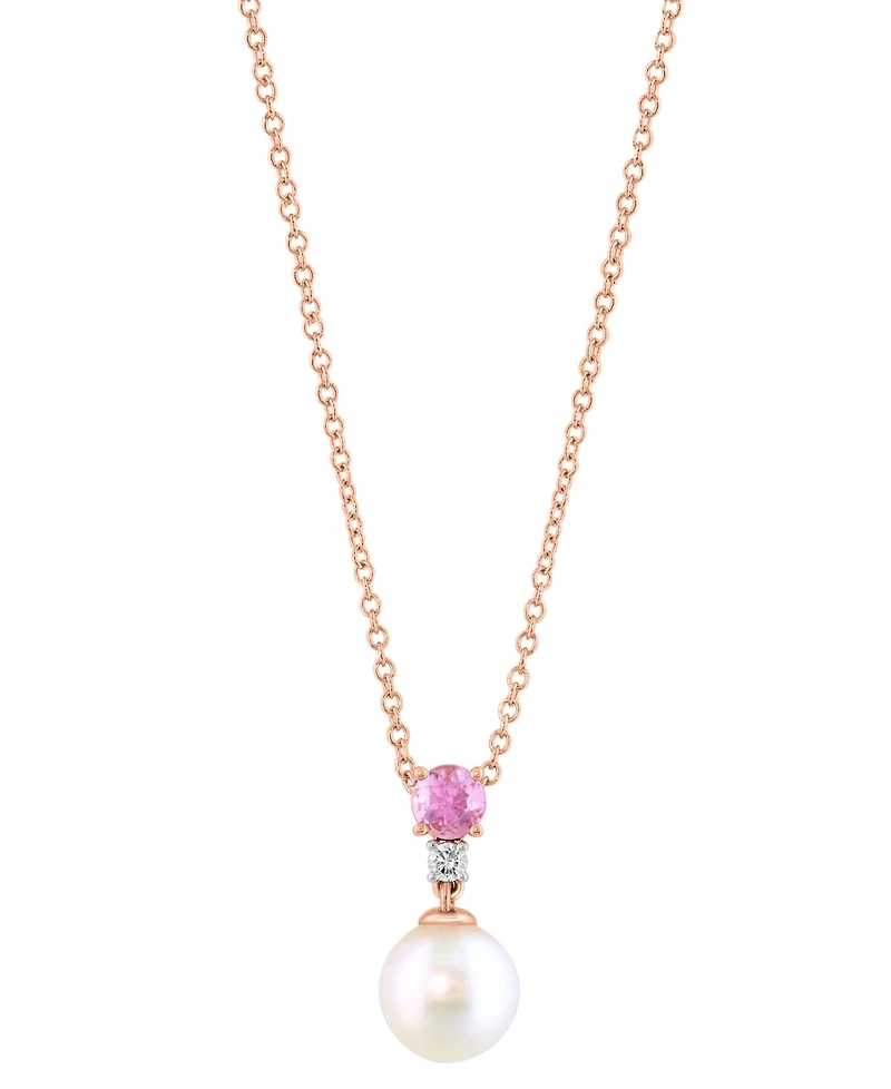 Effy Cultured Freshwater Pearl (7-1/2mm), Pink Sapphire (1/4 ct. t.w.) & Diamond Accent 18" Pendant Necklace in 14k Rose Gold