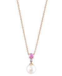 Effy Cultured Freshwater Pearl (7-1/2mm), Pink Sapphire (1/4 ct. t.w.) & Diamond Accent 18" Pendant Necklace in 14k Rose Gold