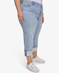 Karl Lagerfeld Paris Plus Mid-Rise Crystal Cuffed Jeans, Exclusively at Macy's