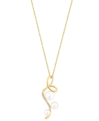 Effy Cultured Freshwater Pearl (4 - 6-1/2mm) & Diamond (1/20 ct. t.w.) Triple Pearl Spiral 18" Pendant Necklace in 14k Gold