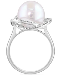 Effy Cultured Freshwater Pearl (10mm) & Diamond (1/3 ct. t.w.) Spiral Knot Statement Ring in 14k White Gold