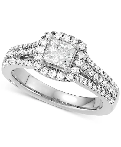 Diamond Princess Halo Engagement Ring (1-1/5 ct. t.w.) in 18k White Gold