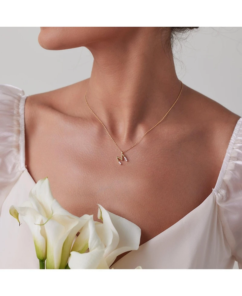 Cultured Pearl Pave Initial Necklace