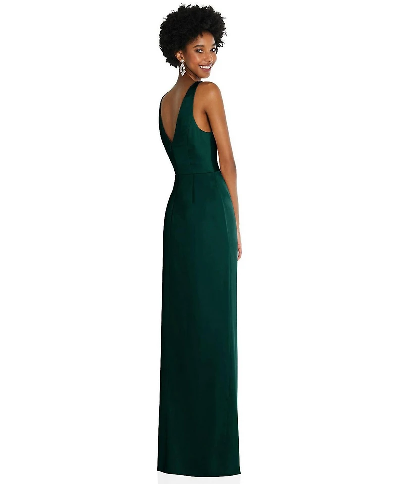 After Six Women's Faux Wrap Whisper Satin Maxi Dress with Draped Tulip Skirt