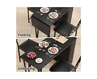 gaomon Bar Table and Chairs Set of 2, 3 Piece Counter Height Dining Table Set with 3-Layer Shelves and 2 Upholstered Chairs