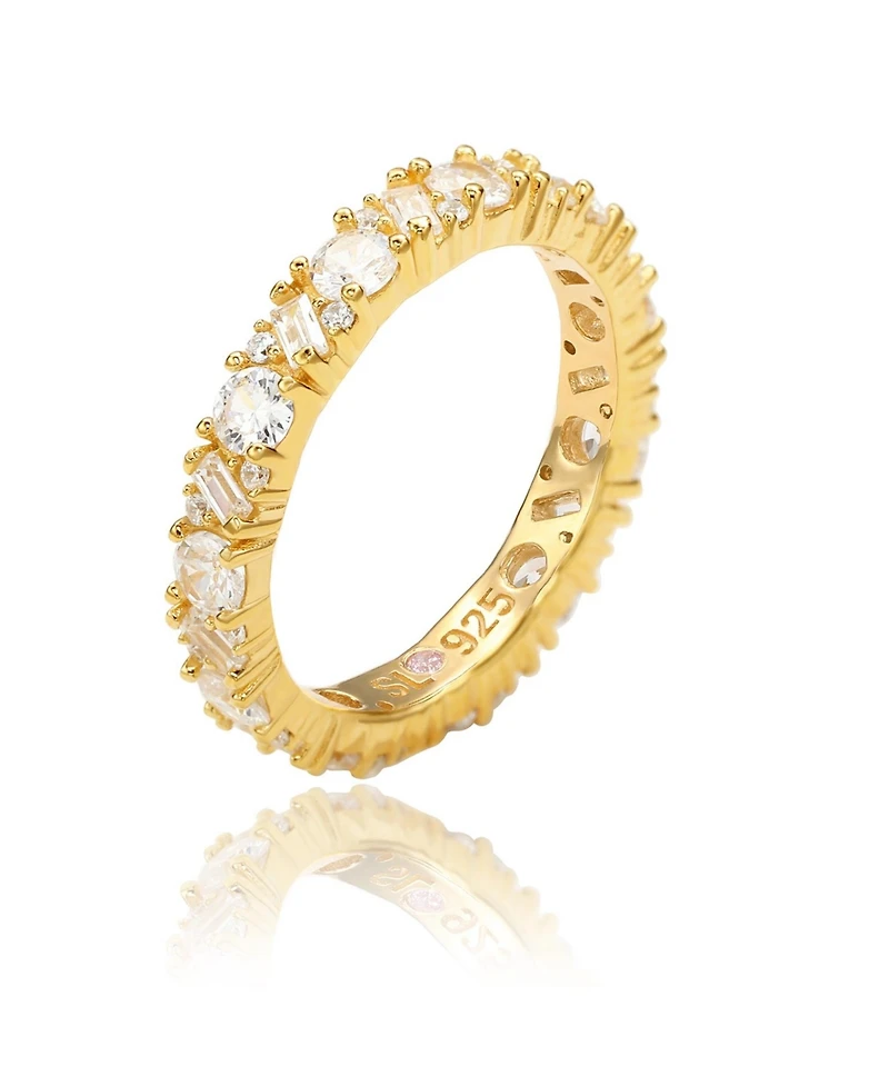 Suzy Levian Sterling Silver Cubic Zirconia Round Baguette Cluster Eternity Band