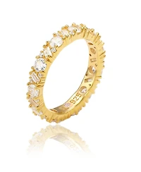 Suzy Levian Sterling Silver Cubic Zirconia Round Baguette Cluster Eternity Band