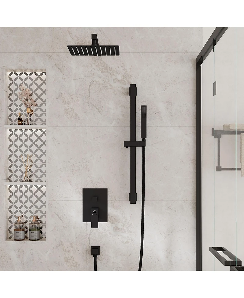 Casainc 10 Inch Wall Mounted Square Shower System Set with Handheld Spray & Slidebar
