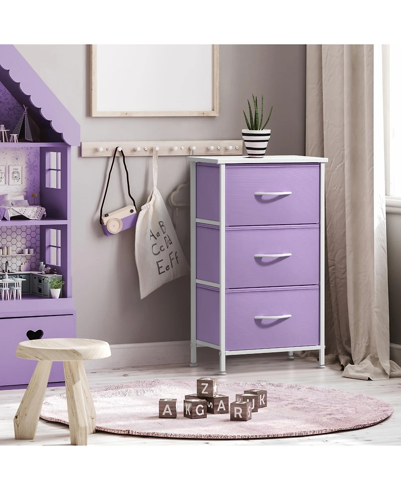 Sorbus Nightstand with 3 Drawers - Steel Frame, Wood Top & Easy Pull Fabric Bins - Perfect for Home, Bedroom
