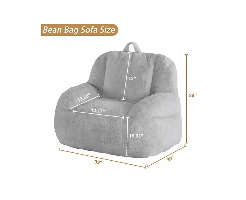 gaomon Giant Bean Bag Chair, Faux Fur Stuffed Bean Bag Couch with Filler, Bean Bag Chair for Adults, Big Lazy Sofa Floor Sofa with Handle