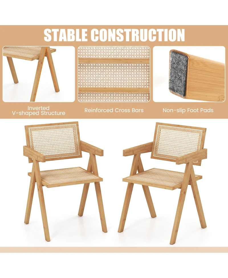 Givimo Set of 2 Rattan Accent Chairs with Natural Bamboo Frame