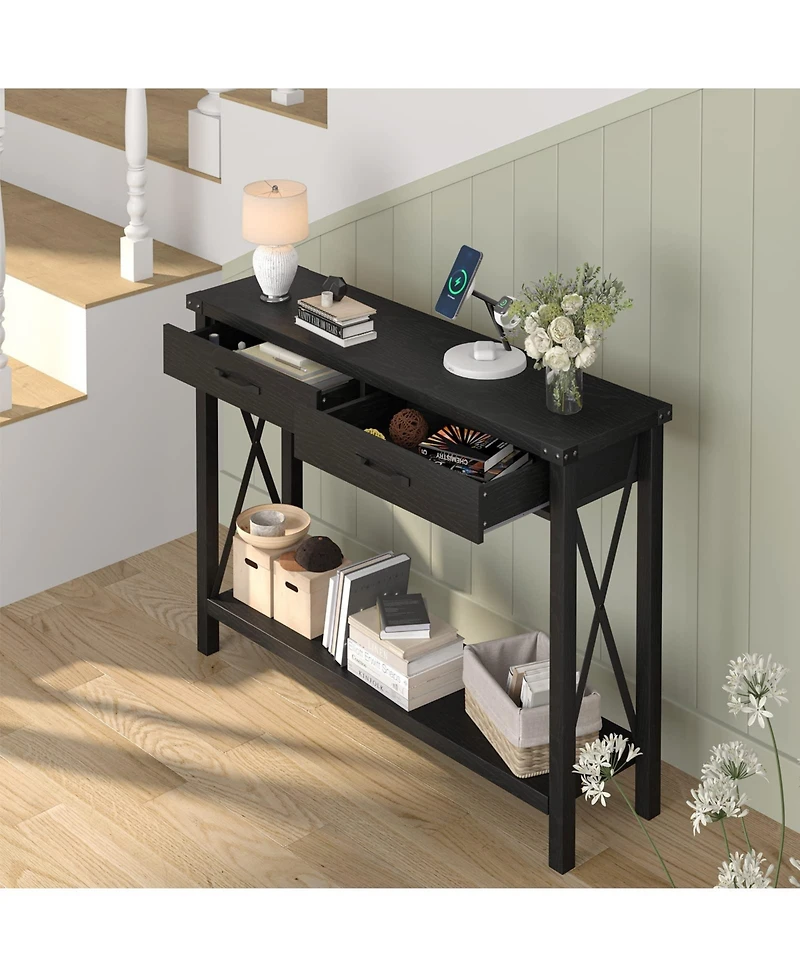 gaomon Console Table with 2 Drawers, Farmhouse Sofa Table with Storage Shelf