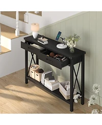 gaomon Console Table with 2 Drawers, Farmhouse Sofa Table with Storage Shelf