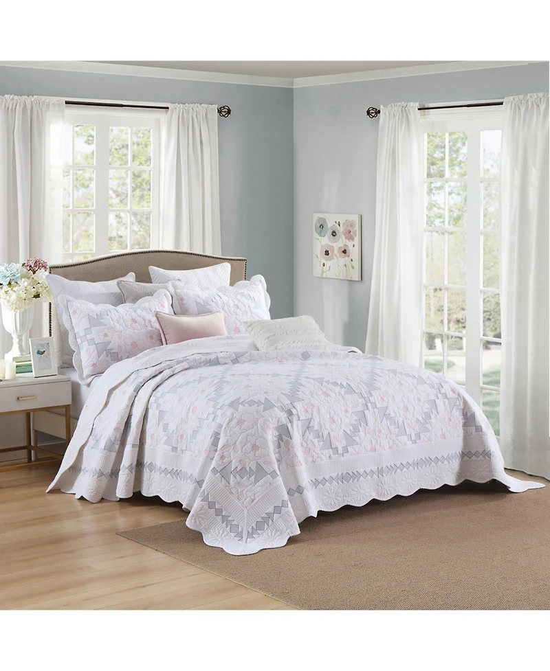 Marcielo 3-Piece 100% Cotton Geometric Splicing Oversized Bedspread SetLightweight Quilt Set Queen