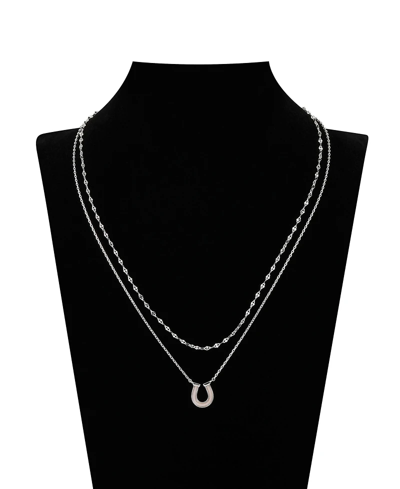 Unwritten Mother of Pearl Horseshoe Layered Necklace and Cubic Zirconia Hoop Earring Set