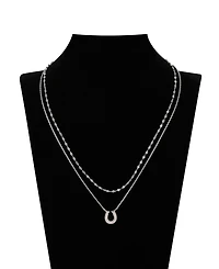 Unwritten Mother of Pearl Horseshoe Layered Necklace and Cubic Zirconia Hoop Earring Set