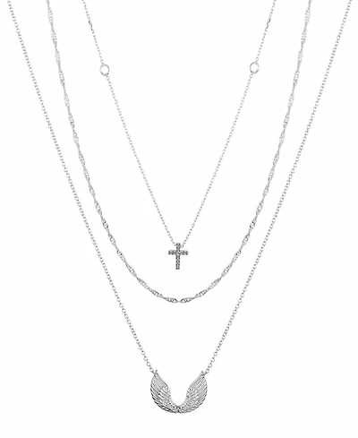 Unwritten Cubic Zirconia Cross and Wing Layered Necklace Set