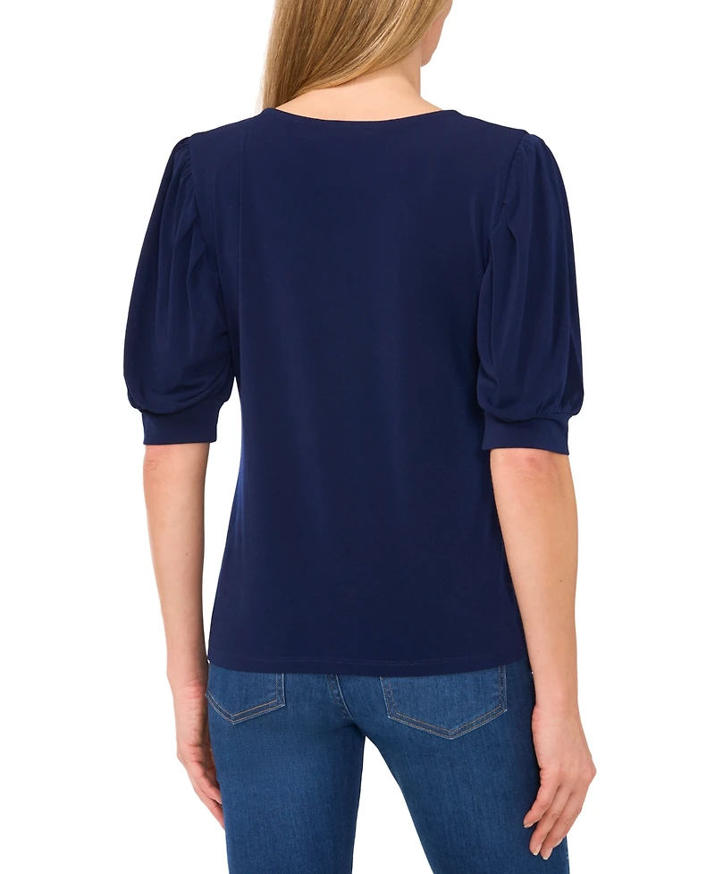 CeCe Women's Shirred Scoop-Neck 3/4-Sleeve Knit Top
