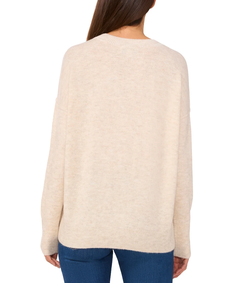 CeCe Women's Heart-Print Crewneck Long-Sleeve Sweater