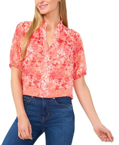 CeCe Women's Ruffled-Neck Raglan Puff-Sleeve Blouse
