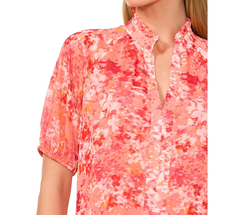 CeCe Women's Ruffled-Neck Raglan Puff-Sleeve Blouse