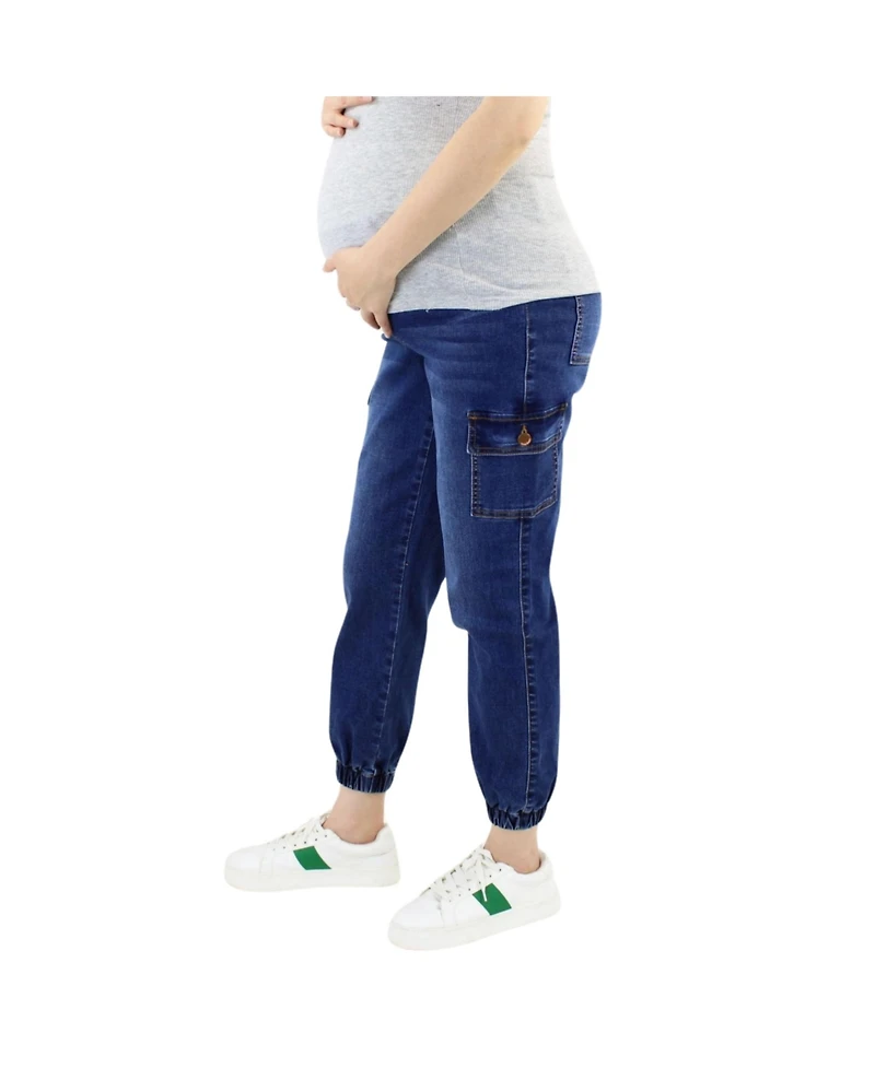 Indigo Poppy Maternity Denim Cargo Jogger