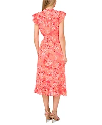 CeCe Women's Printed Ruffled Smocked-Waist Midi Dress