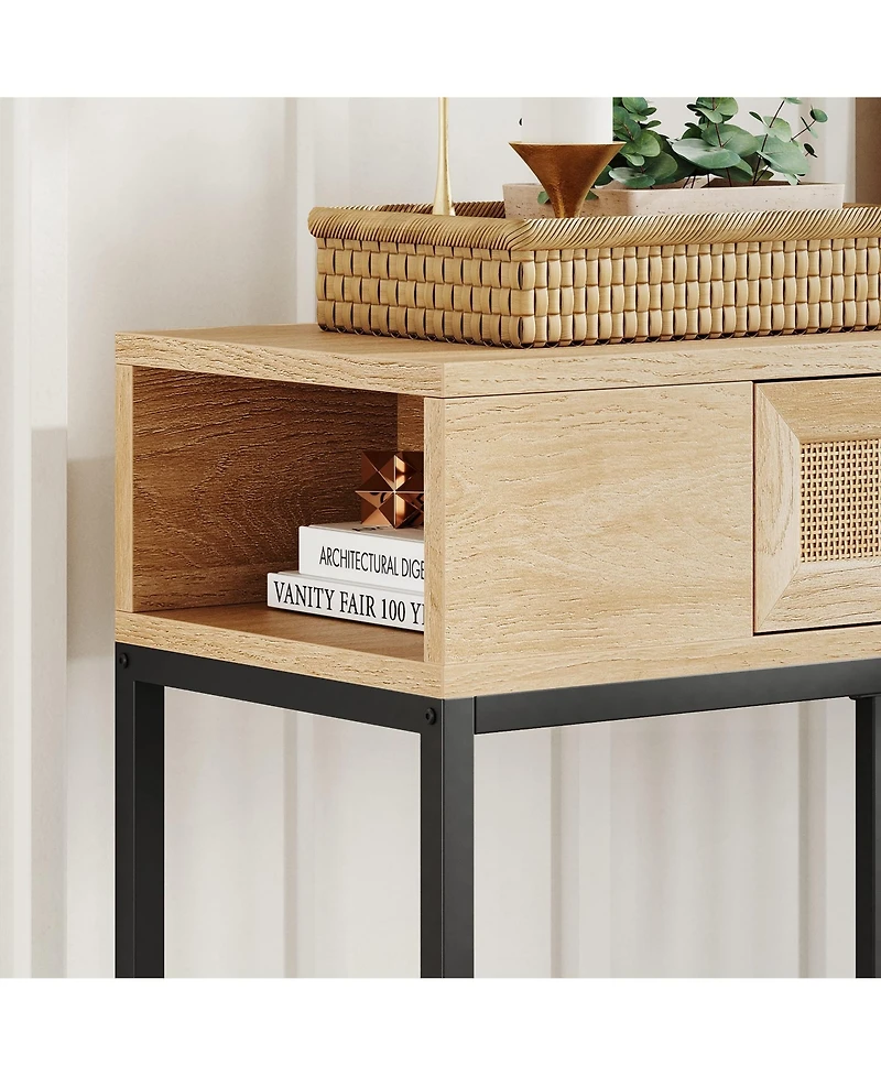 gaomon Console Table, Sofa Tables Rattan Entryway Table with Storage Drawer