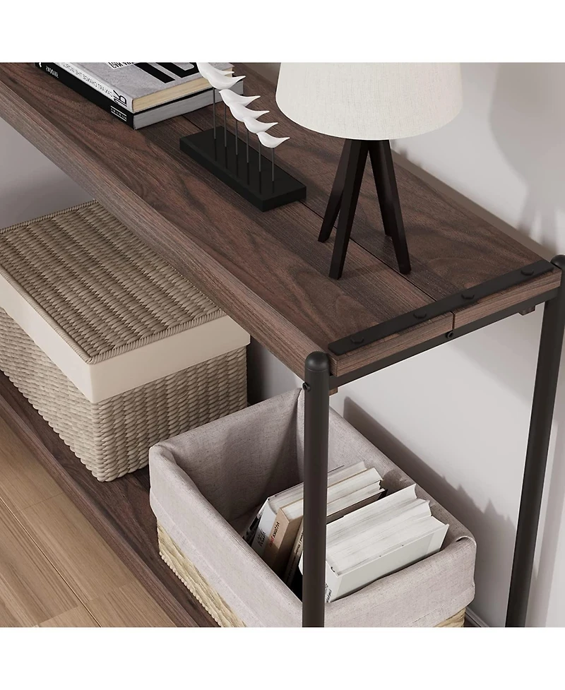 gaomon Console Table, 39.5 Inch Narrow Entryway Table with 2- Tiers Storage Shelves